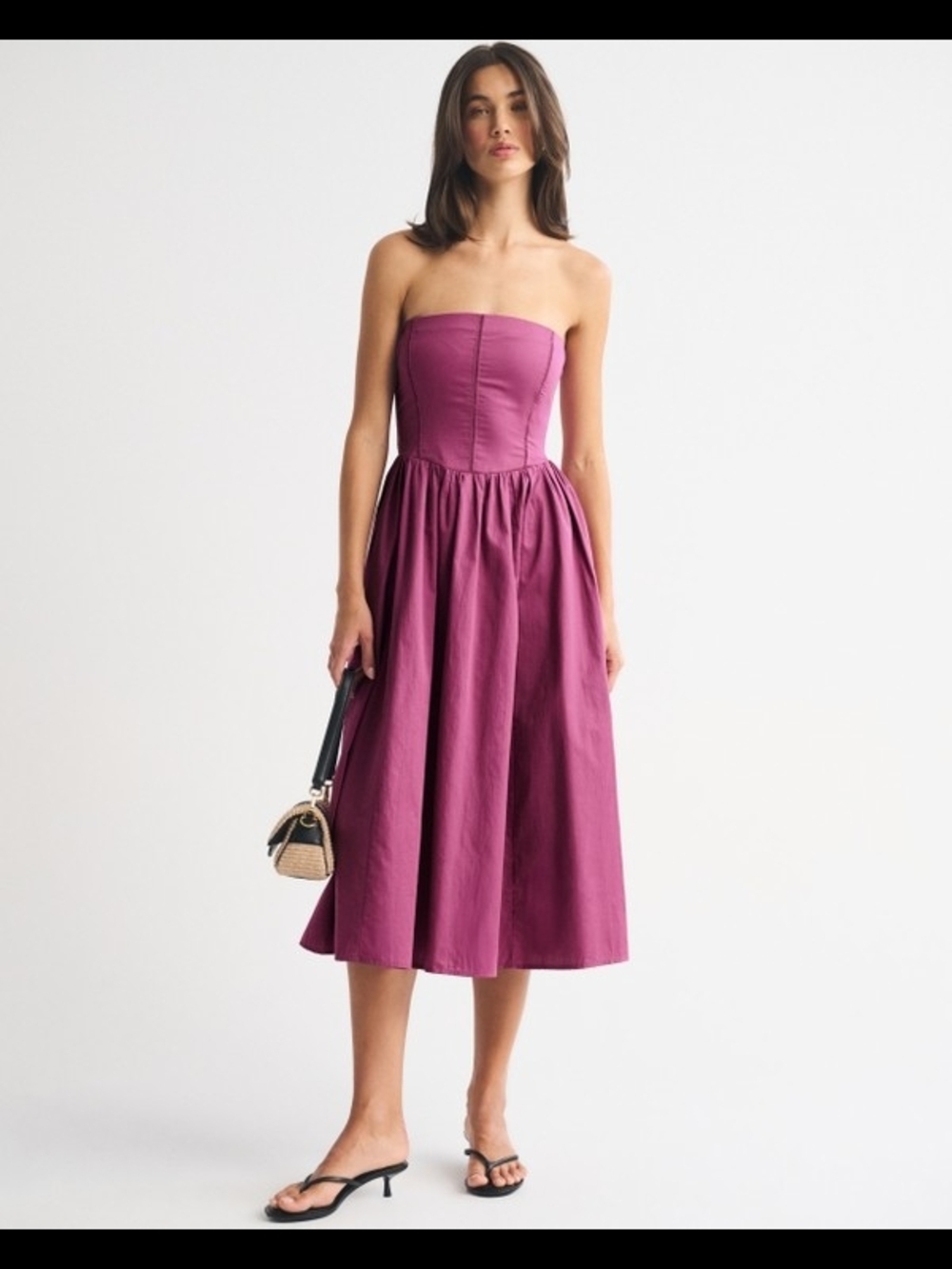 Abercrombie & Fitch Strapless Midi Dress in Magenta